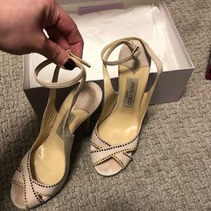 Jimmy Choo Suede Vanilla Strappy Sandal Heels